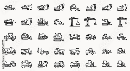 Collection of Construction Vehicles Icons Heavy Machinery Set Vector Illustrations Industrial Equipment Set Construction Site Graphics