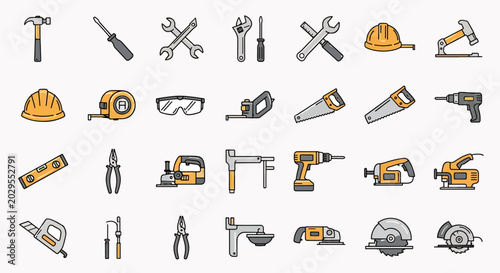 Collection of construction and repair tools icons set flat design, vector illustration, set of building instruments on white background