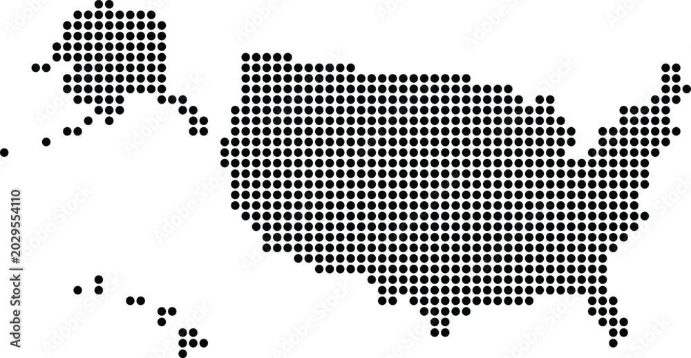 Obraz premium Black dots forming united states map, alaska and hawaii