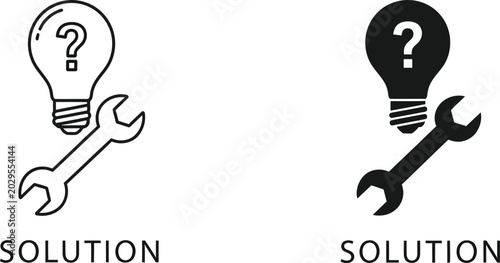 Fotografía Problem solving concept lightbulb and wrench icon set line and solid