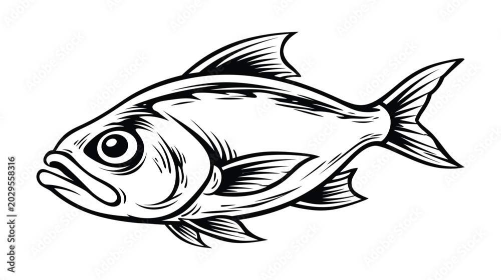 Fototapeta premium Simple stylized fish line art drawing illustration graphic element