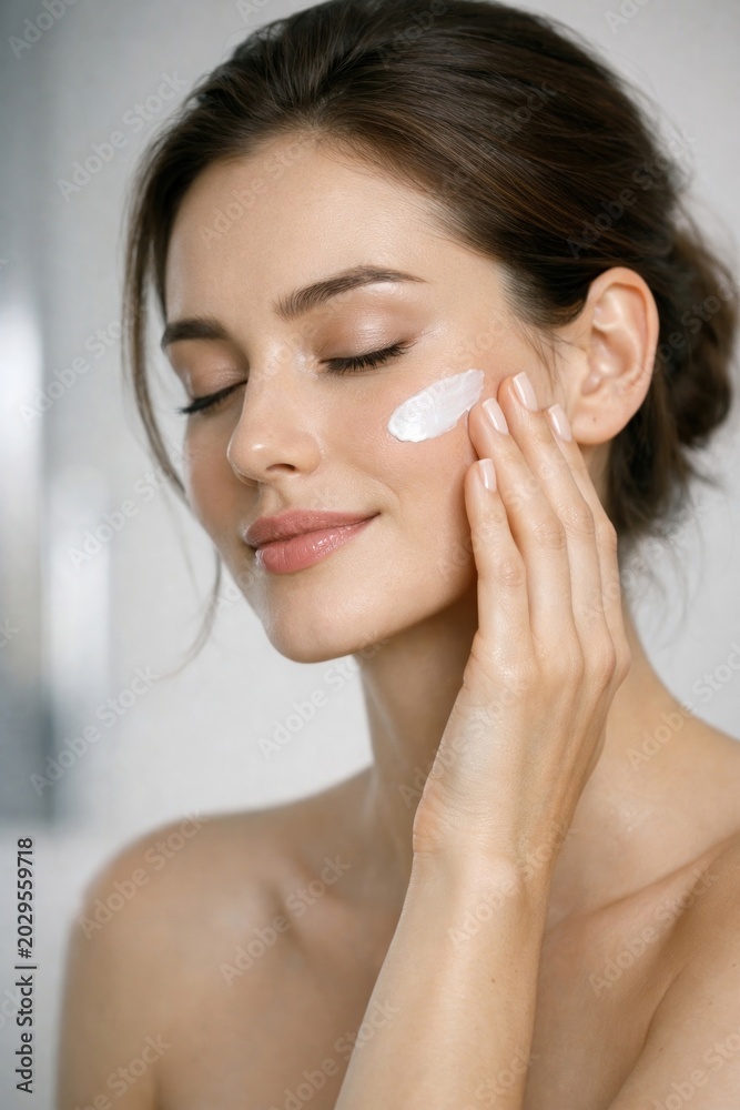 Naklejka premium Woman applying facial cream