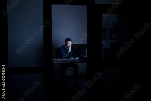 Man working late in office