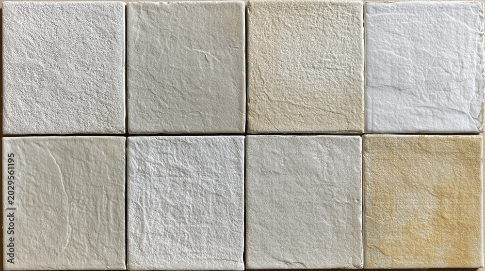 Fototapeta premium Textured Surface Samples: A grid of eight square material samples, showcasing subtle variations in texture and color, ideal for design or material selection inspiration.