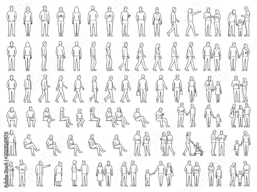 Tableau sur toile Diverse collection of human figures in minimalist line art, perfect for architec