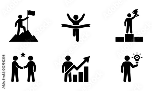 Success Icons Set: Achievement, Victory, Partnership, Growth, Innovation, Business Goals