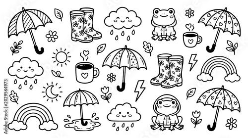 Tableau sur toile Cute Rainy Season Hand Drawn Doodle Vector Collection
