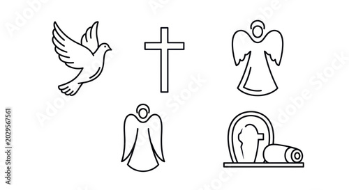 Canvastavla Christian Symbols: Dove, Cross, Angels, Tombstone Icon Set