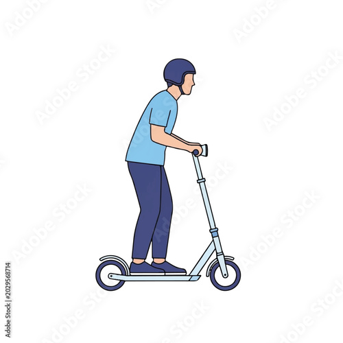 Boy Riding a Kick Scooter Outdoors.