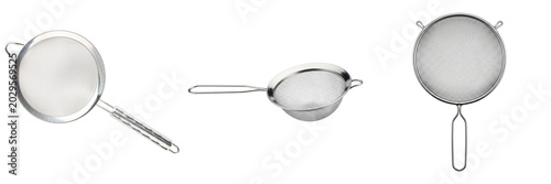 Obraz na płótnie Three different metal sieves or strainers isolated on a transparent background