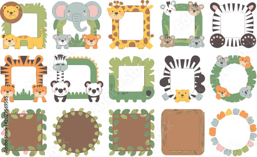 Photography Jungle animal frames collection featuring cute lions elephants giraffes tigers a