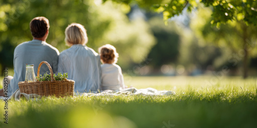 Family enjoying picnic in sunny park