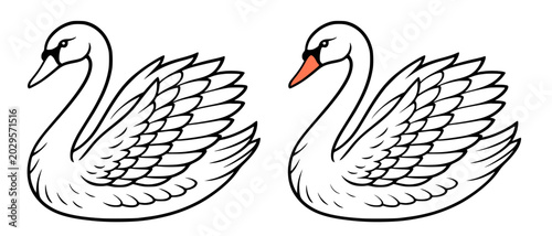 Photos Swan icon illustration in line art and colored design, for coloring page