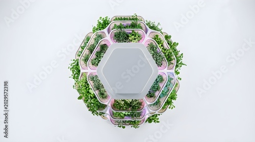 Planter system features a vertical design with green herbs growing under integrated lighting.