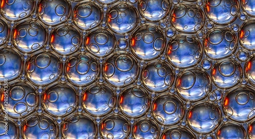Macro View of Interconnected Bubbles with Reflective Surfaces.