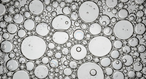 Monochrome Abstract: A Dense Field of Bubbles with Subtle Reflections.