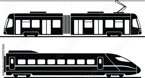 Photos Detailed black silhouette of a tram and high speed train isolated on transparent