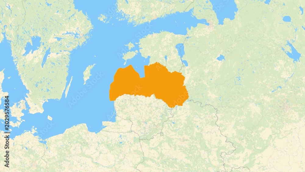 Fototapeta premium Zoom in on a Country from a Stylised World Map Latvia