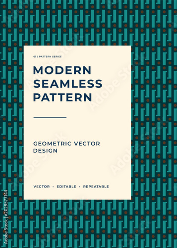 Dark teal geometric seamless vector pattern with dots