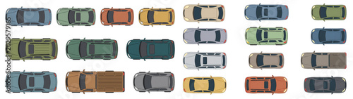 Top View Flat Vector Vehicle and Car Collection for Architectural Floor Plan Symbols