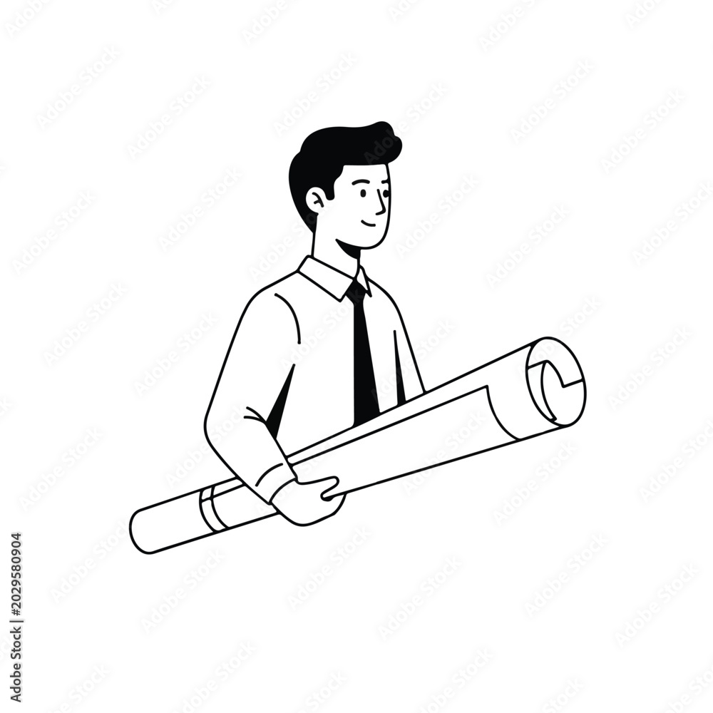 Obraz premium Businessman holding rolled up document.