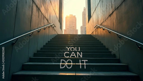 'You can do it' note on stairs in big city