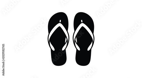 Canvastavla Pair of black flip flops isolated on a white background simple footwear silhouet