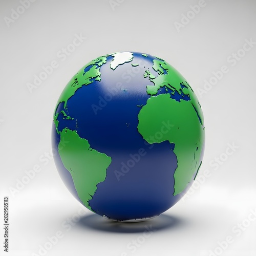 World map with highlighted countries and continents in blue and green