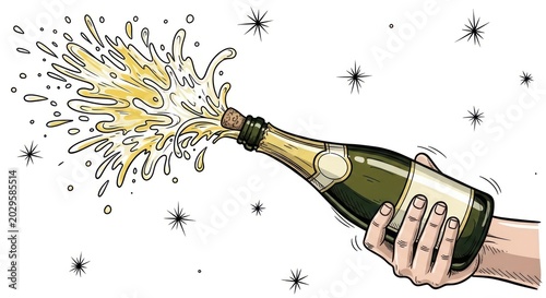 Champagne Bottle Popping, Celebration Splash, Festive Sparkle