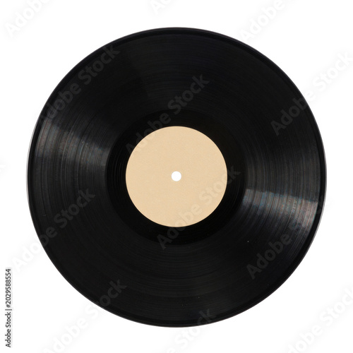 Vintage vinyl record with a tan label isolated on a white background offers a sense of nostalgia