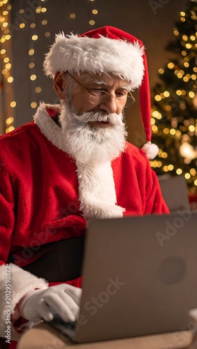 Santa Claus using laptop at home