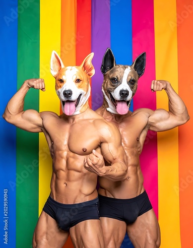 Two muscular men with dog heads posing (1)