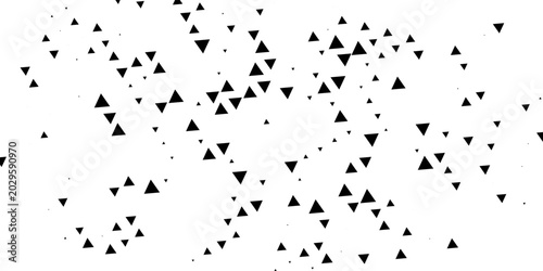 Black abstract triangles pattern scattered on a white background. Seamless geometric textured vector illustration