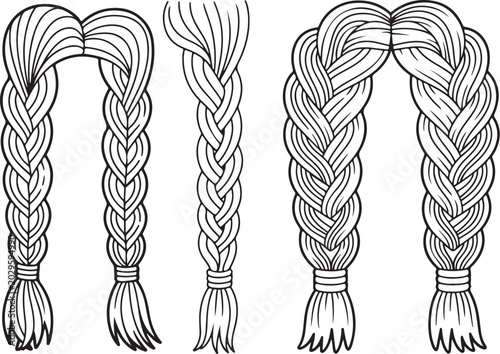 Obraz na plátně French Braid Hairstyle Vector Set Illustration with Elegant Plait Hair Design Co