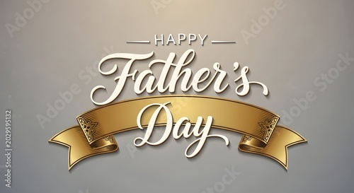golden label with ribbon and happy fathers day poster