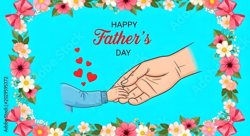 hands holding a flower and fathers day text poster