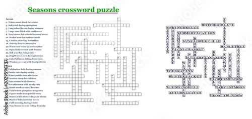 Seasons crossword puzzle printable seasonal learning worksheet