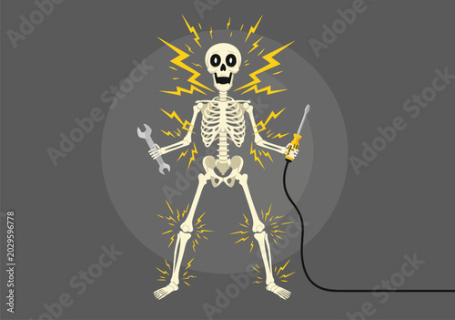 Fotografía Electrical Hazard Warning A striking vector illustration of a skeleton receiving