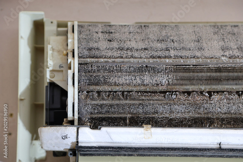Cuadro en lienzo Dirty Air Conditioner Evaporator Coil Covered With Dust and Mold