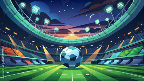 Night Soccer Stadium with Ball Center Field