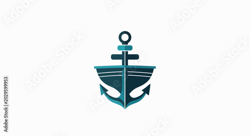 Creative nautical anchor and ship boat combined logo design.