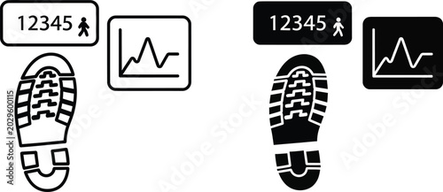 Fitness tracker data with footprint icons line and solid versions