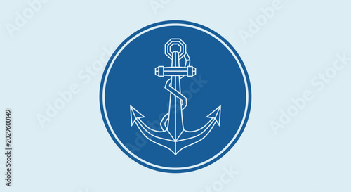 Minimalist blue nautical anchor icon with white outline.