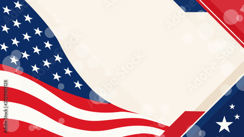 Fotografie Flat Vector Flag With Subtle Bokeh Stars and Stripes Background