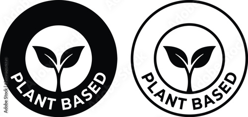 Plant based logo icons in black and white for food packaging and branding design
