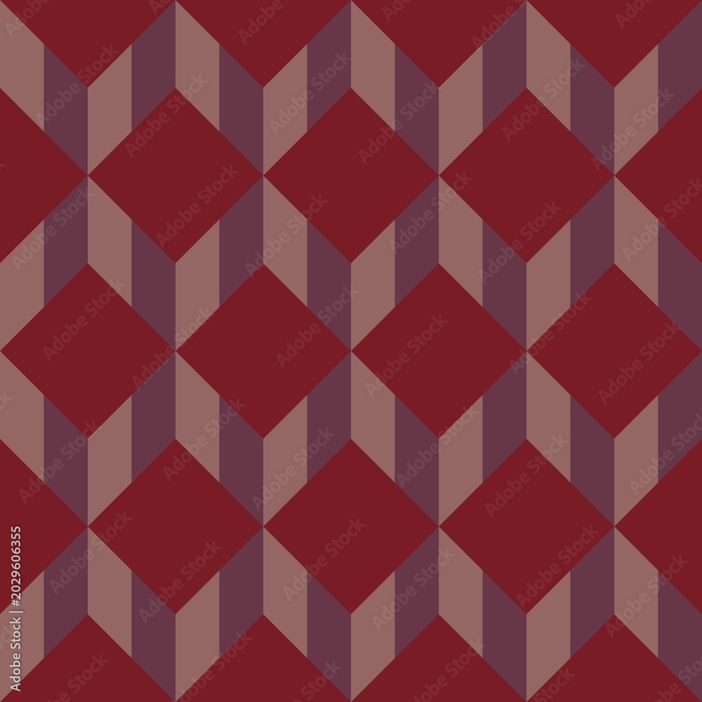 Fototapeta premium Geometric seamless pattern with dimensional rhombuses in deep red and mauve