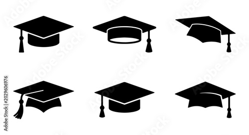 Foto Graduation cap silhouette icon set academic mortarboard vector illustrations
