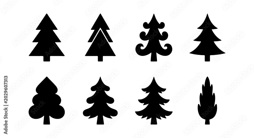 Obraz premium Set of various stylized christmas tree silhouettes