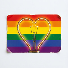 Vibrant rainbow heart shaped light bulb LGBTQ pride symbol