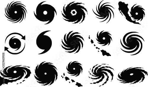 Photos Hurricane symbol typhoon cyclone silhouettes vector icon set isolated